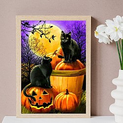 Halloween DIY Diamond Painting Kit, Including Acrylic Rhinestones Bag, Diamond Sticky Pen, Tray Plate, Glue Clay and Canvas, Cat Shape, 400x300x0.3mm(AJEW-C037-02D)