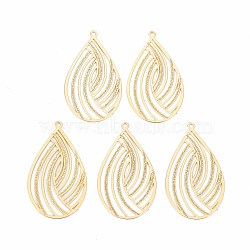 Rack Plating 304 Stainless Steel Filigree Pendants, Etched Metal Embellishments, Nickel Free, Teardrop, Real 18K Gold Plated, 32.5x18.5x0.4mm, Hole: 1.2mm(STAS-T057-30G)