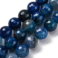 Natural Dragon Veins Agate(Dyed & Heated) Beads Strands, Faceted, Round, Dark Blue, 15~16mm, Hole: 1.5mm, about 25pcs/strand, 14.96''~15.55''(38~39.5cm)(G-K390-A06-01)