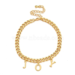 Brass Charm Bracelets for Women, Real 18K Glod Plated, Word Joy, 6-3/4 inch(17.2cm), Pendant: 9~9.5x3~7mm (BJEW-U008-19G-01)