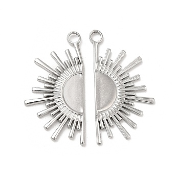 304 Stainless Steel Pendants, Half Sun Charm, Stainless Steel Color, 33x18x1.5mm, Hole: 3mm
