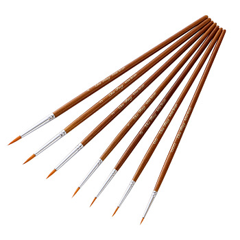 Line Drawing brush, Nylon Brushes with Wooden Handle, for Detail Painting, Ceramic Glazing, Saddle Brown, 19~20cm, 7pcs/set