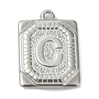 Anti-Tarnish 304 Stainless Steel Pendants, Rectangle with Letter Charm, Letter C, 24.5x18x3mm, Hole: 1.8mm