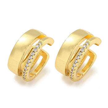 Brass Micro Pave Cubic Zirconia Cuff Earrings, for Women, Real 18K Gold Plated, 14x7mm