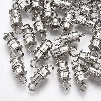 Brass Screw Clasps with Rings, Nickel Free, Platinum, 14x5mm, Hole: 1.8mm