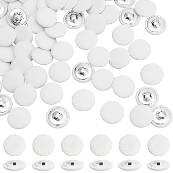 100Pcs Cloth Shank Buttons, with Zinc Alloy Finding, Flat Round, for Overcoat Garment Accessories, White, 25x10mm, Hole: 3x2mm