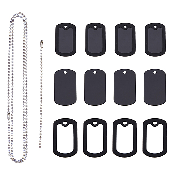 DIY Stamping Blank Pendant Keychain Necklace Making Kit, Including Aluminum & Silicone Rectangle Pendants, Iron Ball Chains, 304 Stainless Steel Chain Necklace, Black, 48Pcs/box