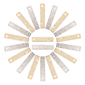 40Pcs 2 Colors Brass Charms, Long-Lasting Plated, Textured, Rectangle, Mixed Color, 15x3x1mm, Hole: 1mm, 20pcs/color