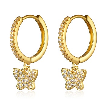 Clear Cubic Zirconia Butterfly Dangle Hoop Earrings, Brass Jewelry for Women, Golden, 17.88mm