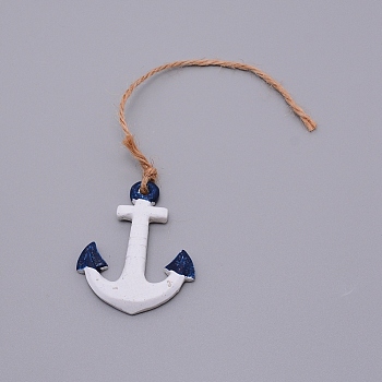 Mediterranean Style Resin Pendant Decorations, with Hemp Rope, Anchor, White, 22.8cm