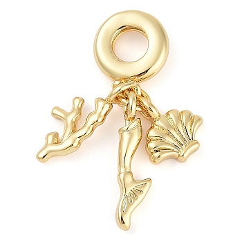 Rack Plating Brass European Dangle Charms, Large Hole Pendants, Real 18K Gold Plated, Long-Lasting Plated, Cadmium Free & Lead Free, Shell Shape, 31mm, Hole: 4.5mm