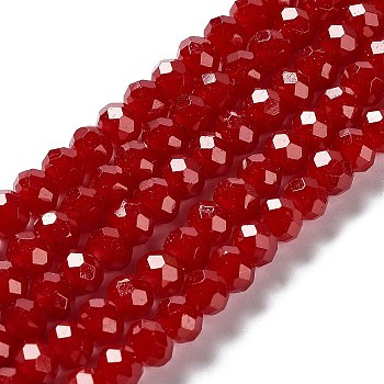 Baking Painted Imitation Jade Glass Bead Strands, Faceted Rondelle, Brown, 6x5mm, Hole: 1.2mm, about 85pcs/strand, 16.73''(42.5cm)