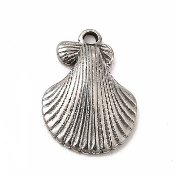 304 Stainless Steel Pendants, Shell, Stainless Steel Color, 18x13x3.5mm, Hole: 1.6mm