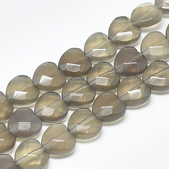 Natural Grey Agate Beads Strands, Faceted, Heart, 10x10x5mm, Hole: 1.2mm, about 20pcs/strand, 7.4 inch
