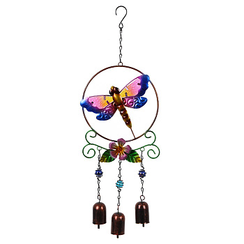 Glass Wind Chime, Art Pendant Decoration, with Iron Findings, for Garden, Window Decoration, Dragonfly, 510x160mm