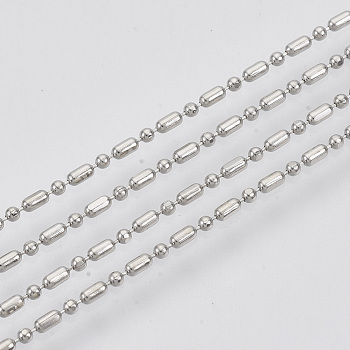 Brass Ball Chains, Ball & Bar Faceted Beaded Chains, Long-Lasting Plated, Soldered, with Spool, Cadmium Free & Nickel Free & Lead Free, Platinum, 2.2x1.2mm and 1.2mm, about 32.8 Feet(10m)/roll