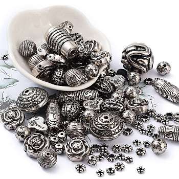 CCB Plastic Beads, Mixed Shapes, Antique Silver, 6~31x7~18mm, Hole: 2mm