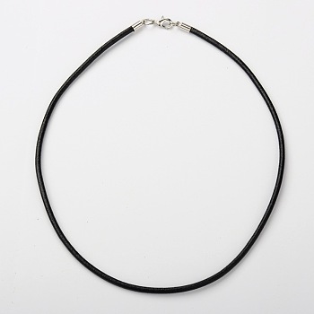 Cowhide Leather Necklace Making, with Brass Lobster Claw Clasps and Brass Cord Ends, Platinum Metal Color, Black, 18.1 inch