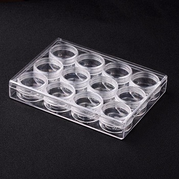 (Defective Outer Rectangle Box), Plastic Bead Containers, with 12pcs Small Bottles, Clear, 16.2x12.2x2.6cm