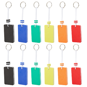 12Pcs 6 Colors EVA Pendant Keychains, with Iron Key Rings, Rectangle, Platinum, Mixed Color, 155mm, 2pcs/color
