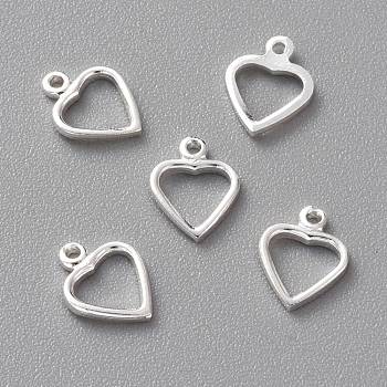 Brass Charms, Long-Lasting Plated, Heart, 925 Sterling Silver Plated, 7.5x6x1mm, Hole: 0.7mm