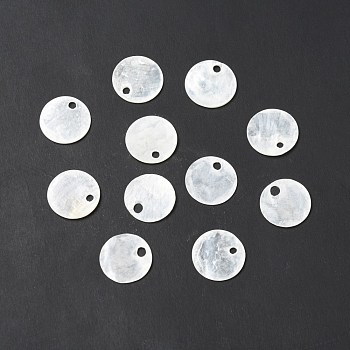 Natural Capiz Shell Charms, Flat Round, White, 11x0.9mm, Hole: 1.5mm
