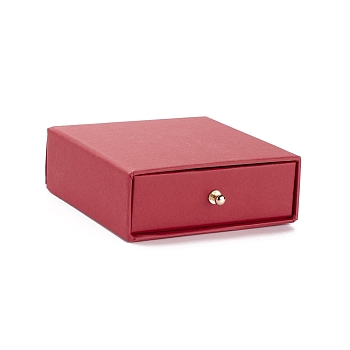 Square Paper Drawer Jewelry Set Box, with Brass Rivet, for Earring, Ring and Necklace Gifts Packaging, Indian Red, 10x10x3~3.2cm