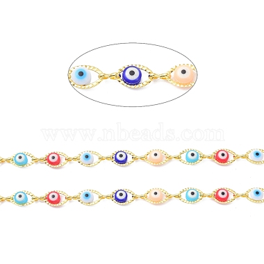304 Stainless Steel & Evil Eye Glass Beads Link Chain(CHS-D034-01G)-2