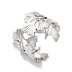 304 Stainless Steel Gingko Leaf Open Cuff Ring for Women(RJEW-K245-42P)-3