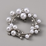 Plastic Imitation Pearl Shoe Decoration, Detachable Shoe Buckle Clips, with Alloy Findings and Crystal Rhinestone, Wreath, Platinum, 56x52.5x15mm(AJEW-WH0248-217P)