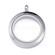 304 Stainless Steel Pendants, with Glass, Flat Round, Stainless Steel Color, 37.5x30.5x9mm, Hole: 4.5mm(STAS-D097-05B-P)