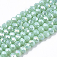 Electroplate Glass Beads Strands, Opaque Solid Color, AB Color Plated, Faceted, Rondelle, Dark Sea Green, 3.5~3.8x3mm, Hole: 0.4mm, about 113~115pcs/strand, 32.5~33cm(EGLA-A044-P3mm-B14)