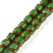 Electroplated Glass Imitation Jade Beads Strands, Faceted, Half Golden Plated, Round, Green, 5.5mm, Hole: 1.2mm, about 70pcs/strand, 14.96''(38cm)(GLAA-P003-C04)