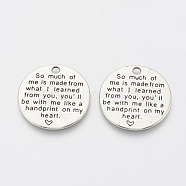 Tibetan Style Alloy Quote Pendants for Teachers' Day, Flat Round with Word, Cadmium Free & Lead Free,, Antique Silver, 24.5x1.5mm, Hole: 2mm(X-TIBE-Q085-05AS-LF)