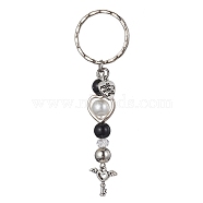 Alloy Key Charms Keychains, with Acrylic Beads and Iron Split Ring, Platinum, 8.4cm(KEYC-JKC00610-04)