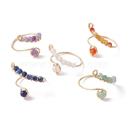 Mixed Natural Gemstone Rings, Copper Wire Wrapped Adjustable Ring for Women, Golden, 1~20mm, Inner Diameter: 17.5~19mm(RJEW-JR00584-01)