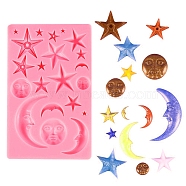 DIY Sun Face & Moon & Star Shape Food Grade Silicone Molds, Fondant Molds, For DIY Cake Decoration, Chocolate, Candy, UV Resin & Epoxy Resin Jewelry Making, Pink, 183x115x10mm, Inner Diameter: 10~72x6~45mm(DIY-D077-02)