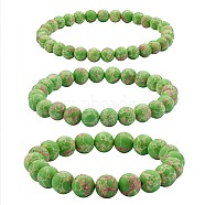 3Pcs 3 Size Synthetic Imperial Jasper Round Beaded Stretch Bracelets Set, Gemstone Jewelry for Women, Lime Green, Inner Diameter: 2-1/8 inch(5.5cm), Beads: 6~10mm, 1Pc/size(BJEW-SW00064-28)