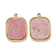 PVD Vacuum Plating 304 Stainless Steel Pendants, Natural Rhodonite Rectangle Charms, Real 18K Gold Plated, 18x13.5x1.5~2mm, Hole: 1.6mm(STAS-L278-123G-02)