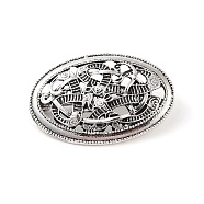 Tibetan Style Alloy Brooches, Flat Round with Knot, Antique Silver, 25x38x5mm(JEWB-O016-03D-AS)