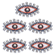 5Pcs Evil Eye Cloth Embroidered Appliques, Rhinestone & Plastic Beading Ornament Accessories, Sewing Craft Decoration, Red, 82x52x7mm(FIND-FG0003-07A)