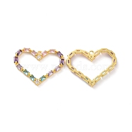 Brass Pave Colorful Cubic Zirconia Pendants, Heart Charm, Real 18K Gold Plated, 20x25.5x3mm, Hole: 1.4mm(KK-E068-VF200)