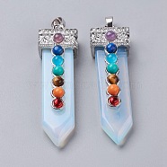 Opalite with Synthetic & Natural Mixed Stone Chakra Big Pendants, Sword, Platinum, 57~60x16.5x12mm, Hole: 5mm(G-E415-A04)