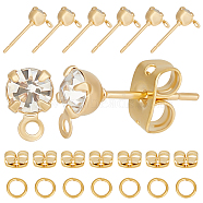 60Pcs Diamond Shape Brass Cubic Zirconia Stud Earring Findings, with Horizontal Loops, with 60Pcs Open Jump Rings and 60Pcs Friction Ear Nuts, Real 18K Gold Plated, 6.5x4mm, Hole: 1mm, Pin: 0.7mm(KK-BBC0012-64)