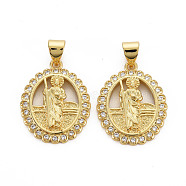 Brass Micro Pave Cubic Zirconia Pendants, Nickel Free, Oval with Virgin, Real 16K Gold Plated, 21x16.5x3mm, Hole: 3x5mm(KK-Q252-087-NF)