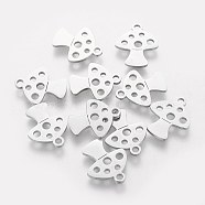 201 Stainless Steel Charms, Mushroom, Stainless Steel Color, 14x12x1.1mm, Hole: 1.5mm(STAS-S105-T491)