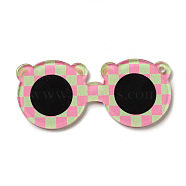 Cute Opaque Printed Acrylic Pendants, Bear Glasses with Tartan Charm, Pearl Pink, 55x25x2mm, Hole: 2mm(MACR-L002-A05)