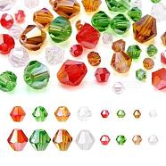 Pandahall 16 Strands 16 Style Christmas Theme Transparent Electroplate Glass Beads Strands, AB Color Plated, Faceted Bicone, Mixed Color, 3~8mm, Hole: 0.8~1.2mm, about 39~125pcs/strand, 10.24~15.12 inch(26~38.4cm), 1 Strand/style(EGLA-TA0001-25)