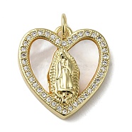 Brass Micro Pave Cubic Zirconia Pendants, with Shell, Heart, Real 18K Gold Plated, 19x18x3mm, Hole: 3.4mm(KK-Q808-32G)