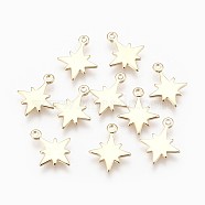 Brass Charms, Star, Nickel Free, Real 18K Gold Plated, 14x11x1mm, Hole: 1mm(X-KK-T029-17G)